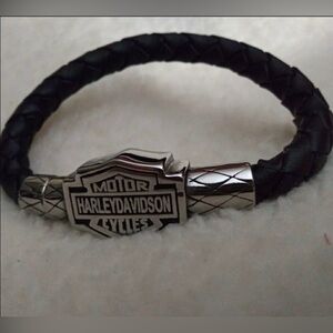 Harley-Davidson Black and Silver Leather Braided Bracelet